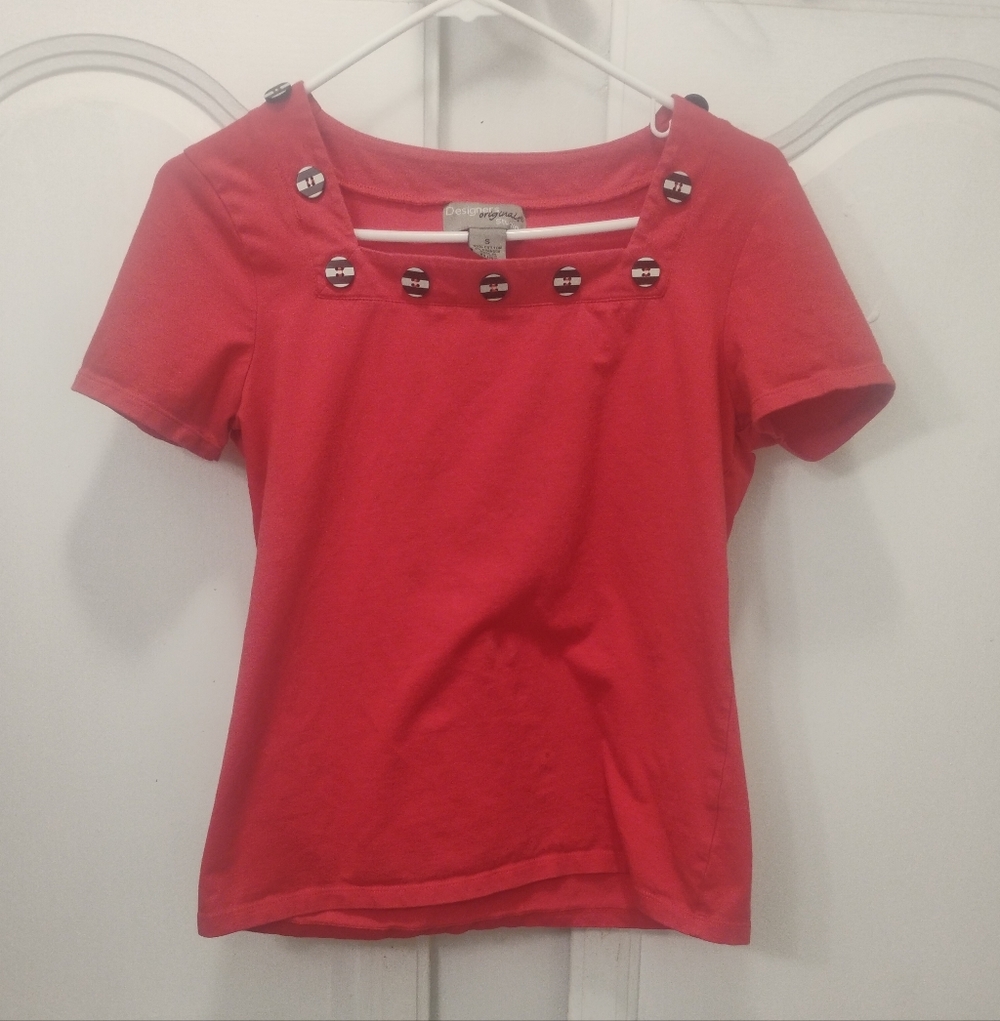 Designer Originals Studio Red Square Neck Top Women’s Small Y2K Boho 90s Preppy